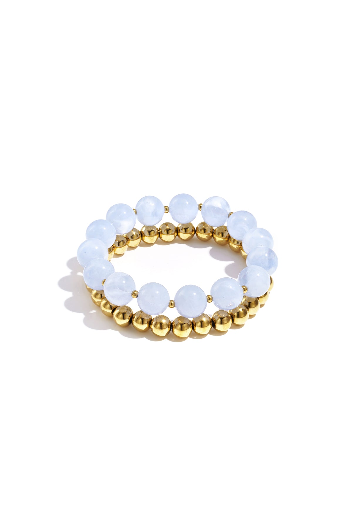 Nancy Patrice | Azure Perlen-Armbandset – Gold & Hellblau