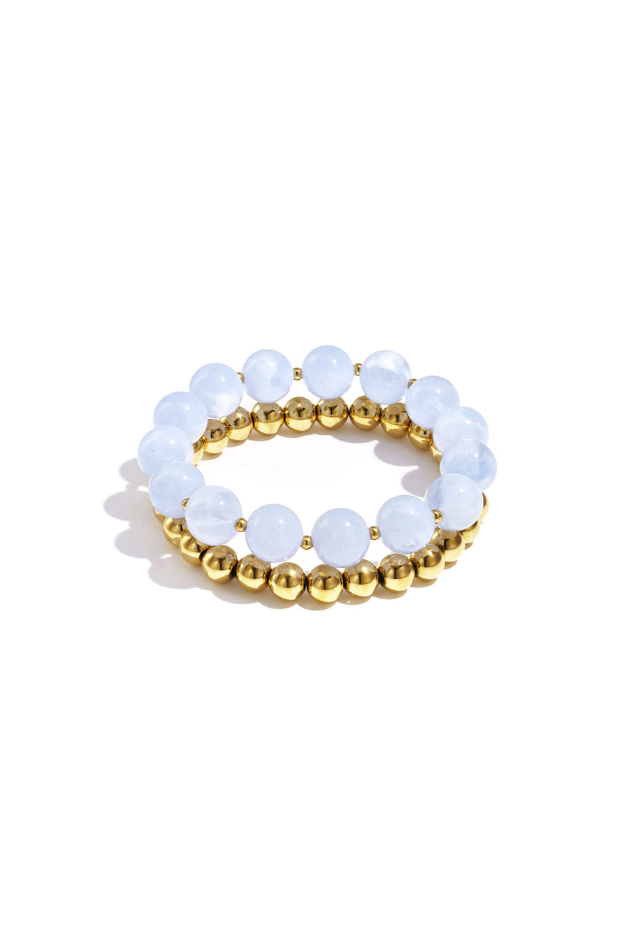 Nancy Patrice | Azure Perlen-Armbandset – Gold & Hellblau