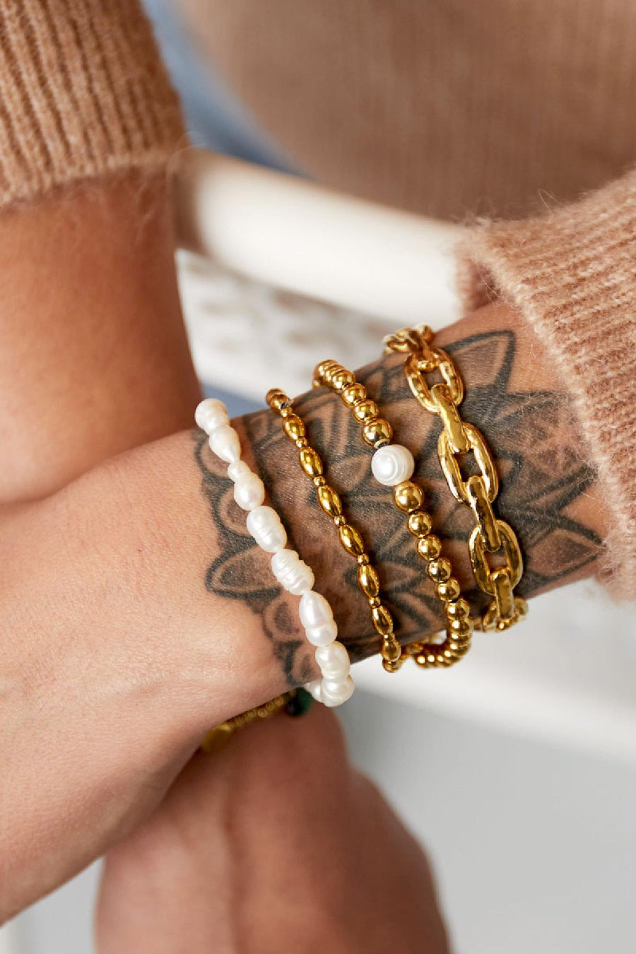 Nancy Patrice | Iconic Perlen-Armband mit Mittelperle – Gold
